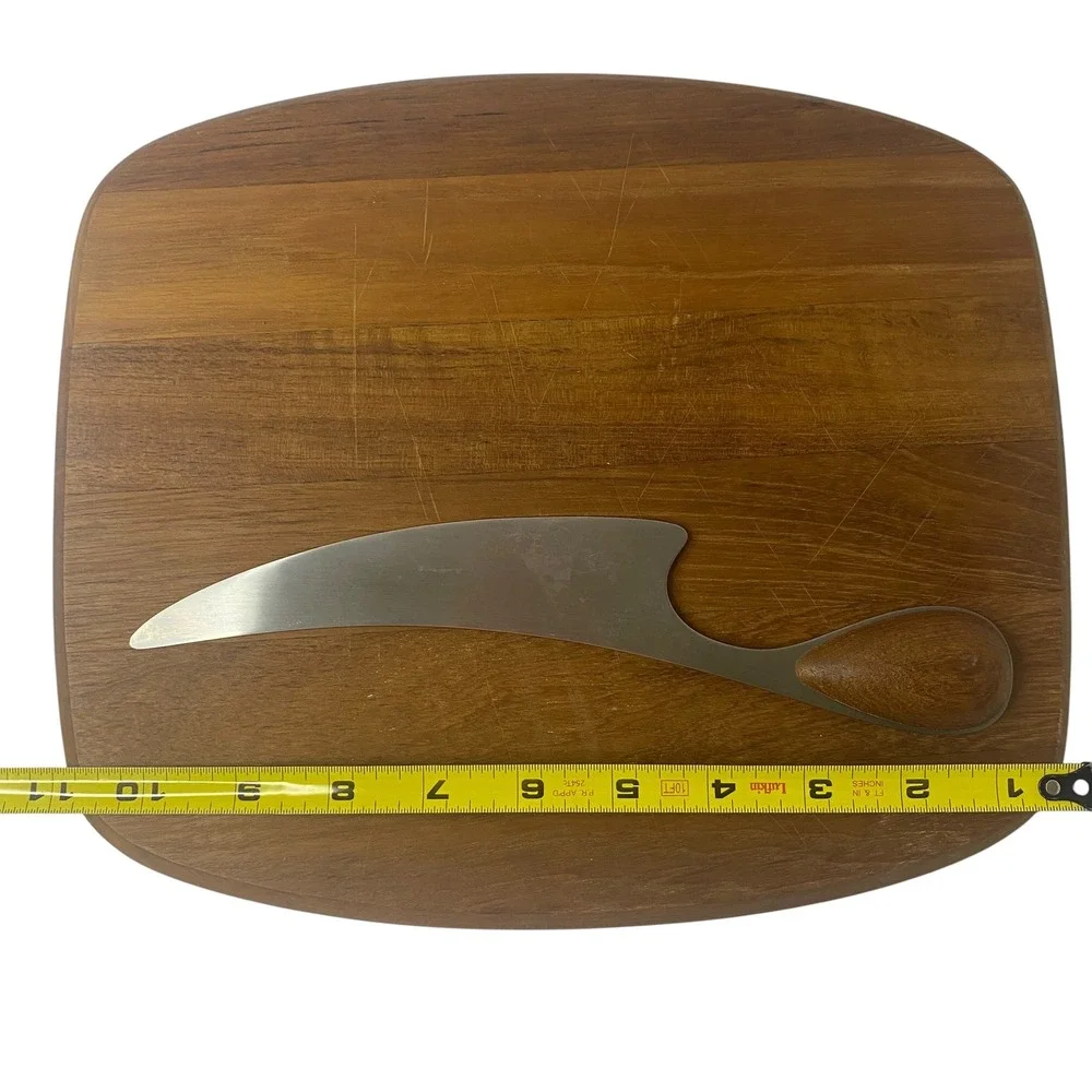 Vintage Dansk‎ Teak Wood Cheese Board Cutting Charcuterie Knife Set MCM Denmark